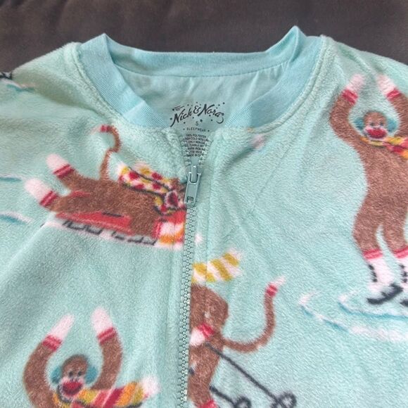 Nick & Nora Adult Teen Unisex Fleece One Piece Sock Monkeys Pajama Size S NWT - Picture 4 of 12